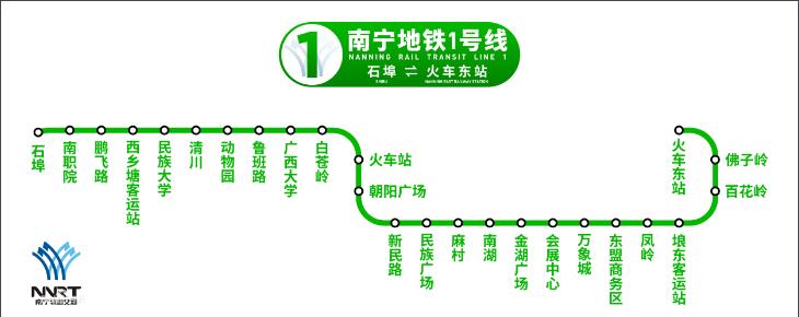 南寧地鐵1號線線路圖，首末班車運營時間，乘車票價出行攻略指南圖解